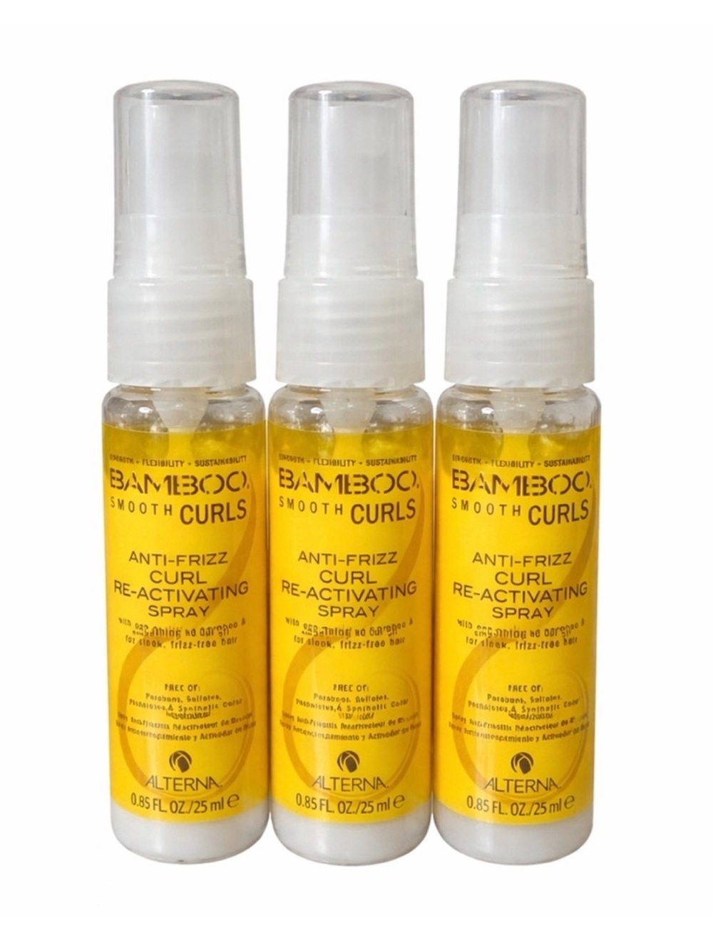 3 x Alterna Bamboo Smooth Curls Anti-Frizz Curl Re-Activating Spray 25 ml NEW